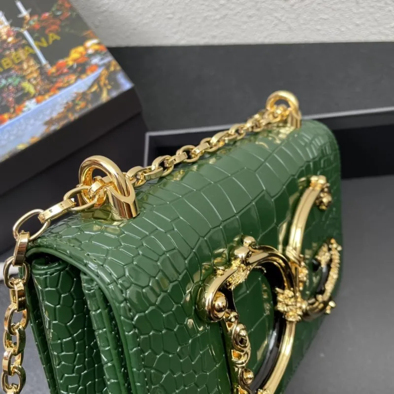 Dolce & Gabbana Green Crocodile Embossed Chain Satchel Bag - Image 6