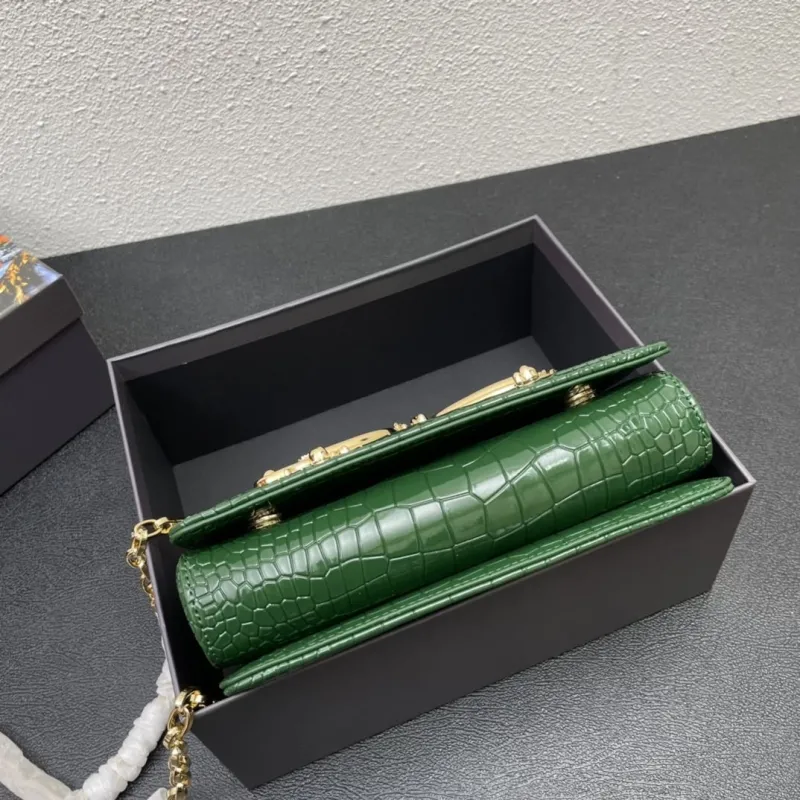 Dolce & Gabbana Green Crocodile Embossed Chain Satchel Bag - Image 7