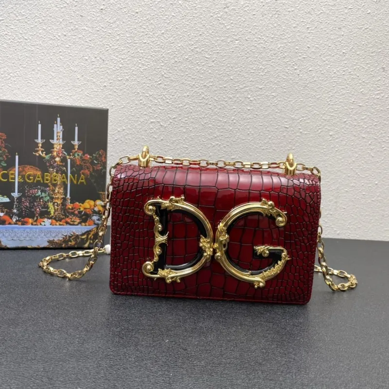 Dolce Gabbana Red Crocodile Chain Satchel Bag