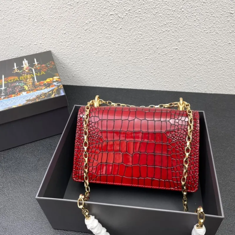 Dolce Gabbana Red Crocodile Chain Satchel Bag - Image 3