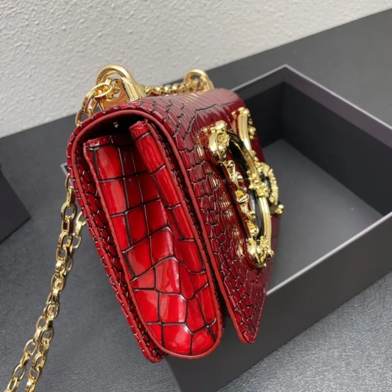 Dolce Gabbana Red Crocodile Chain Satchel Bag - Image 6