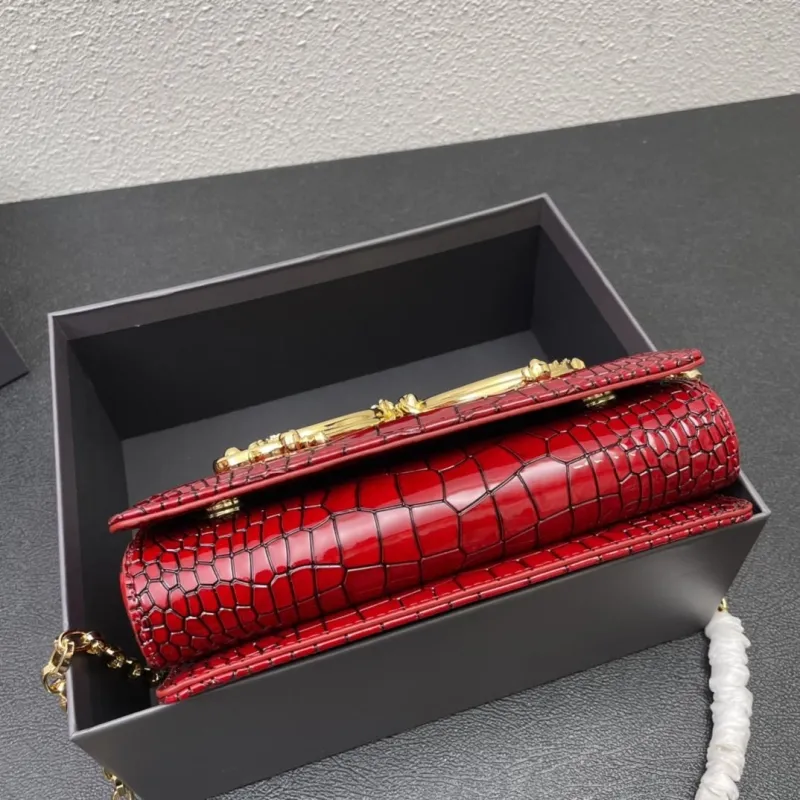 Dolce Gabbana Red Crocodile Chain Satchel Bag - Image 7