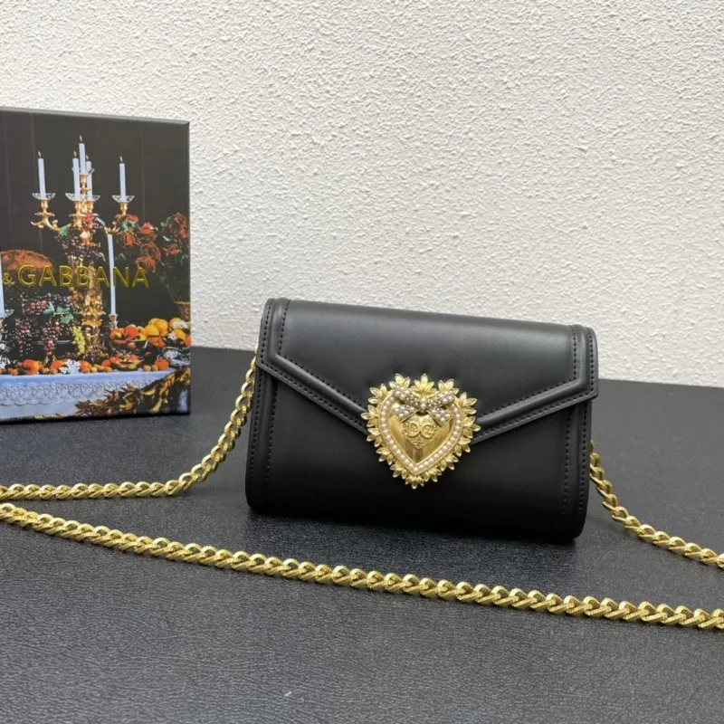 Dolce & Gabbana Black Leather Chain Crossbody Bag