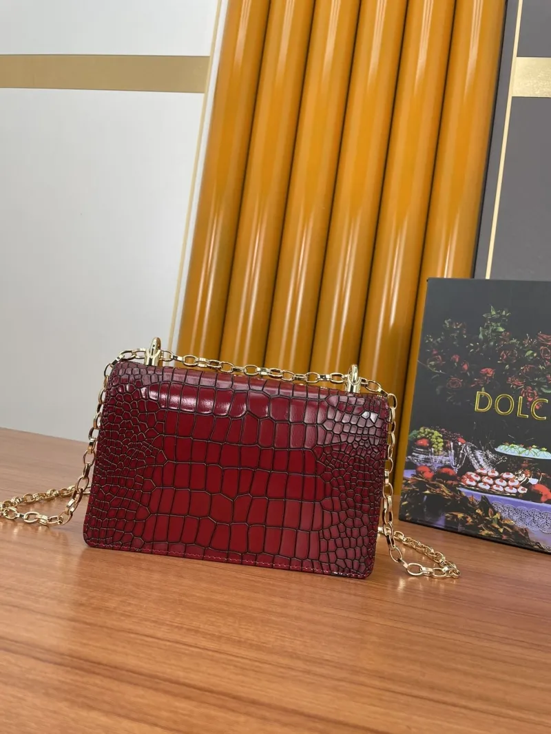 D&G Burgundy Crocodile Chain Satchel Bag - Image 3