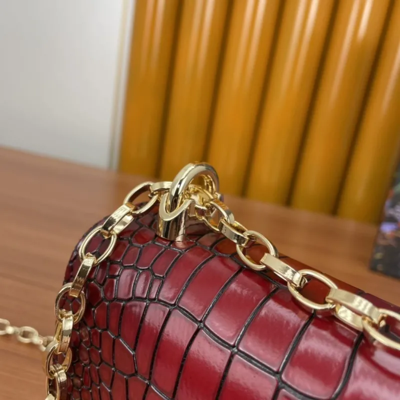 D&G Burgundy Crocodile Chain Satchel Bag - Image 6