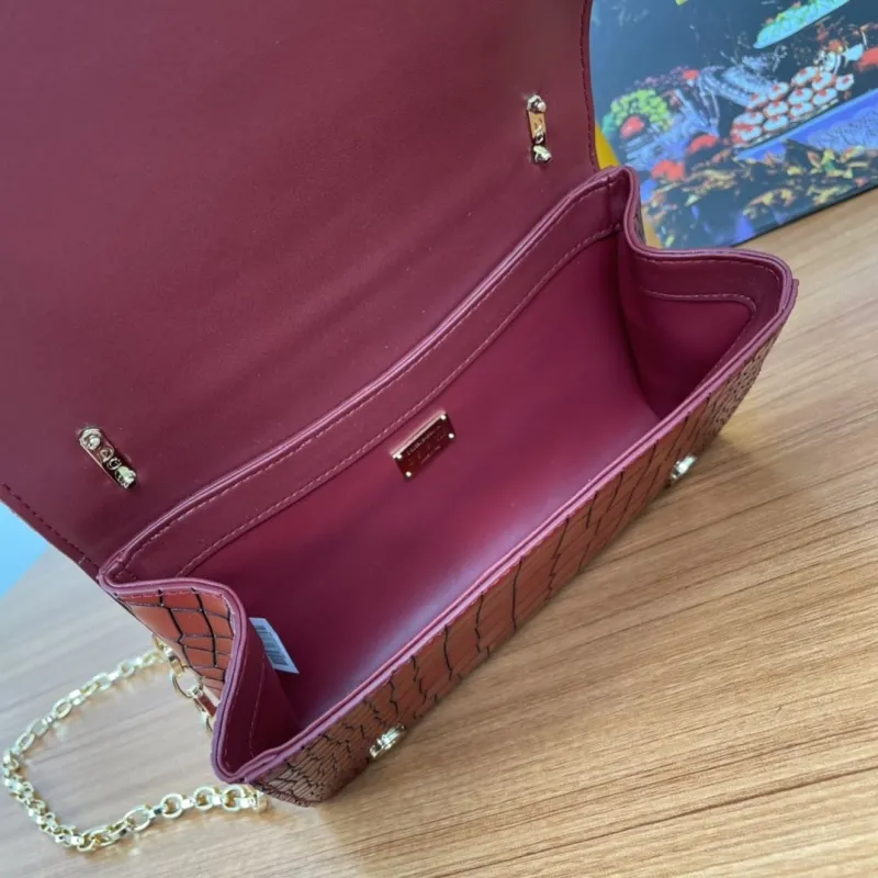 D&G Burgundy Crocodile Chain Satchel Bag - Image 7