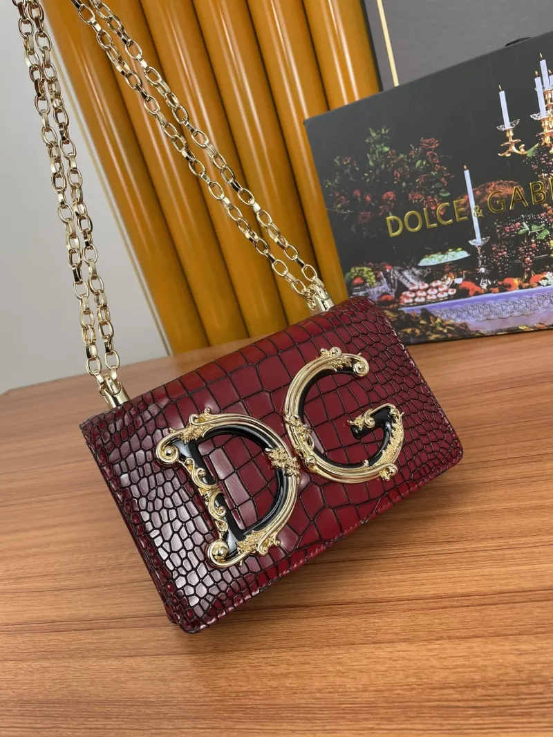 D&G Burgundy Crocodile Chain Satchel Bag - Image 8