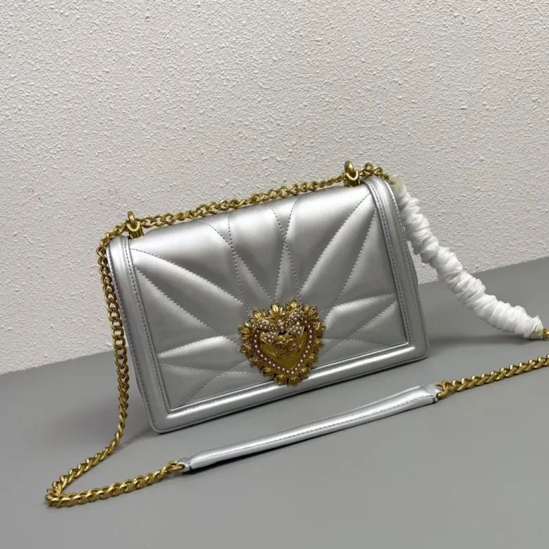 D&G Silver Quilted Crossbody Satchel Bag