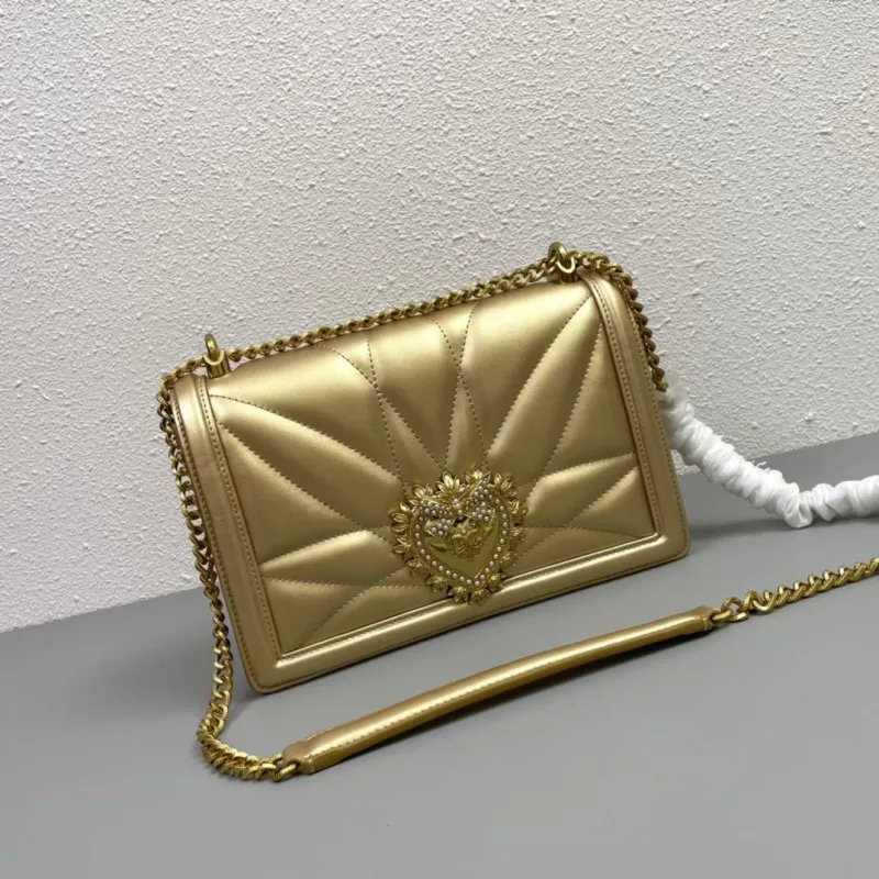 D&G Gold Quilted Satchel Shoulder Bag