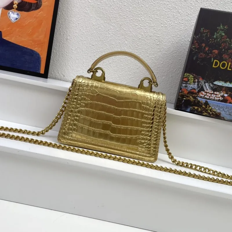 Alternative view of Dolce & Gabbana Gold Crocodile Embossed Satchel Bag