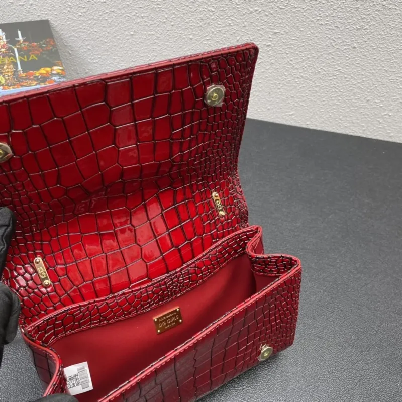Dolce & Gabbana Red Crocodile Chain Satchel Bag - Image 8