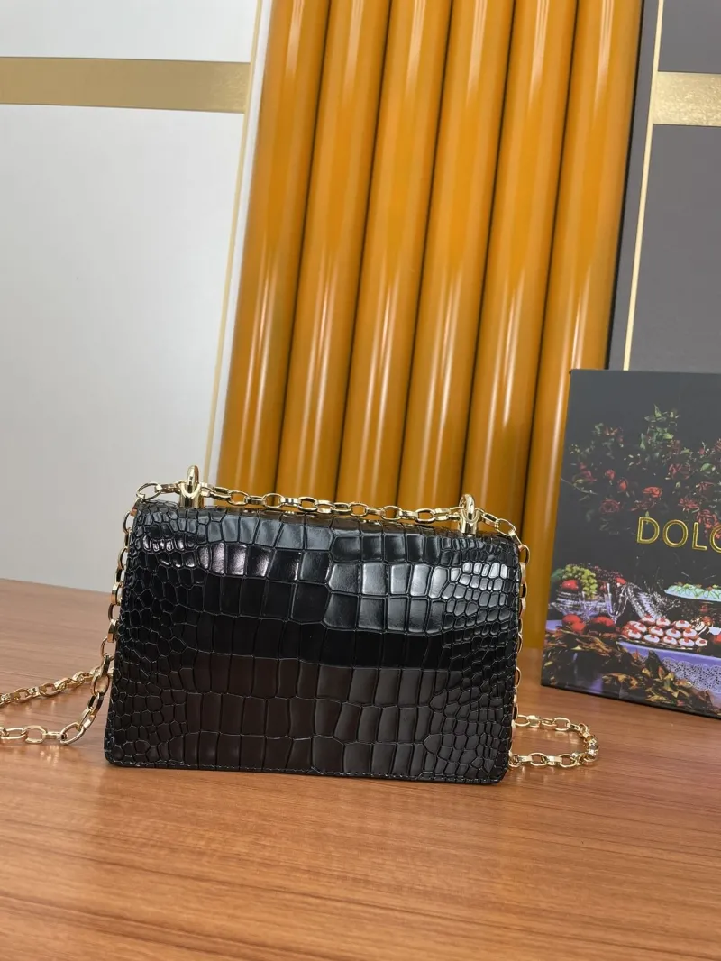 Dolce Gabbana Black Crocodile Leather Chain Satchel Bag - Image 3