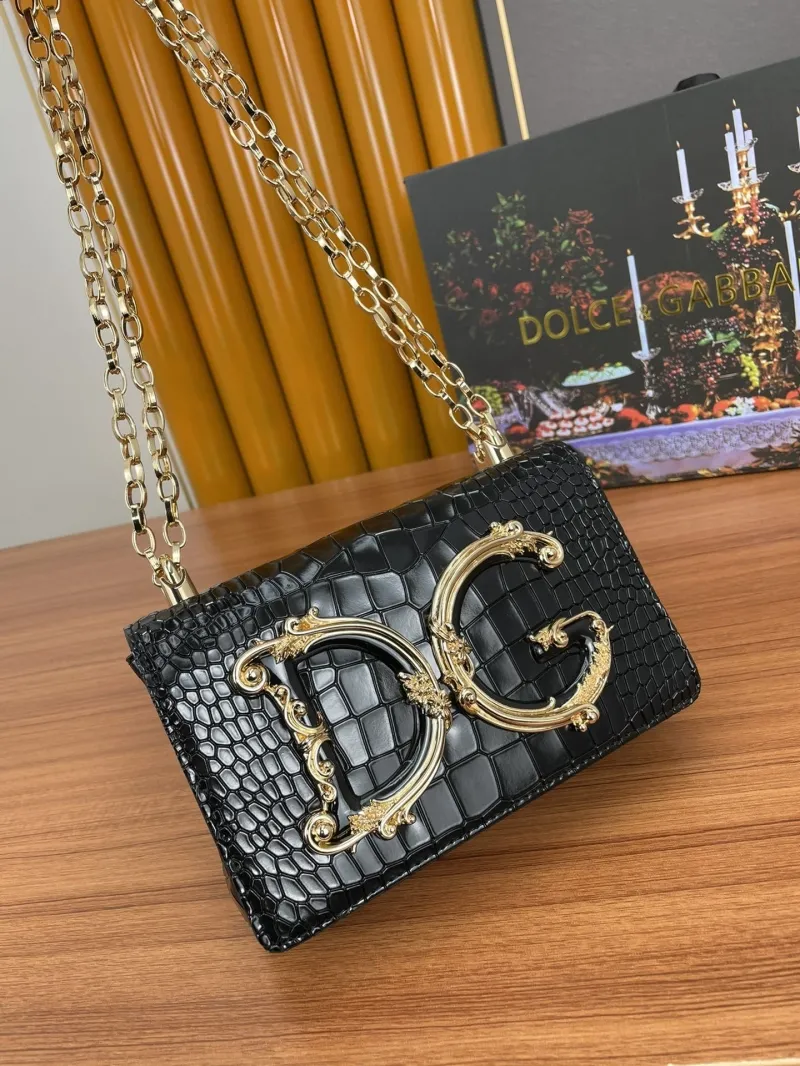 Dolce Gabbana Black Crocodile Leather Chain Satchel Bag - Image 4