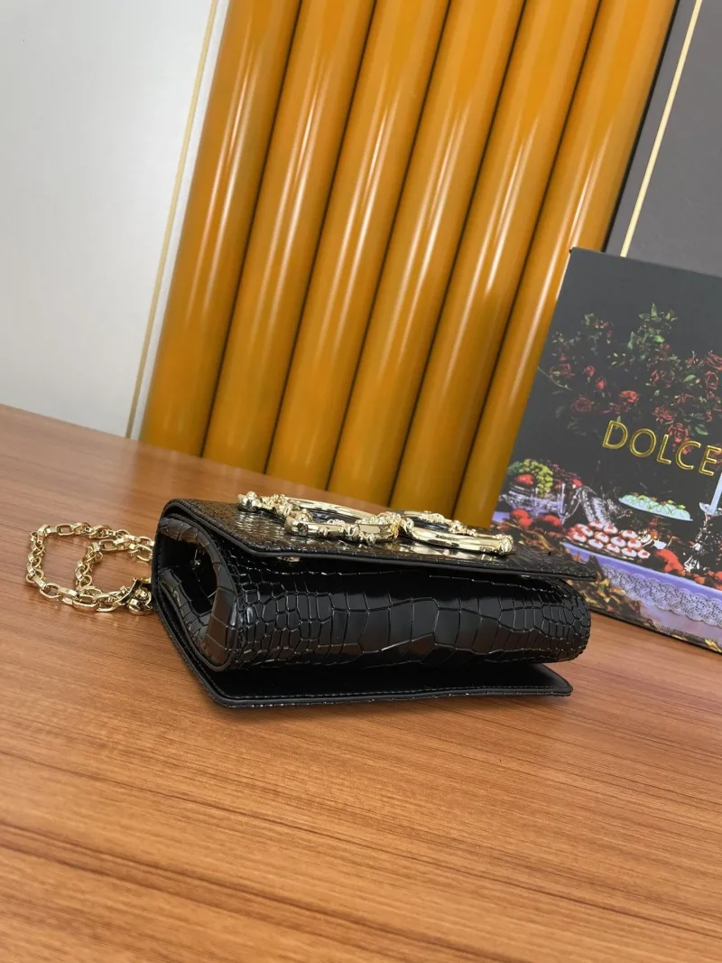 Dolce Gabbana Black Crocodile Leather Chain Satchel Bag - Image 5