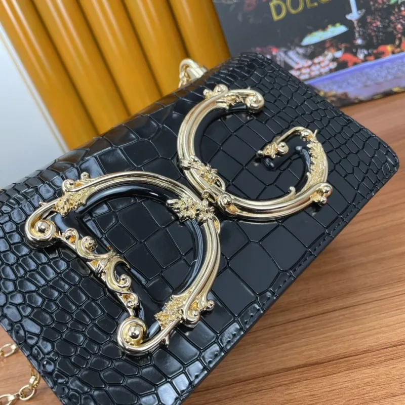 Dolce Gabbana Black Crocodile Leather Chain Satchel Bag - Image 6