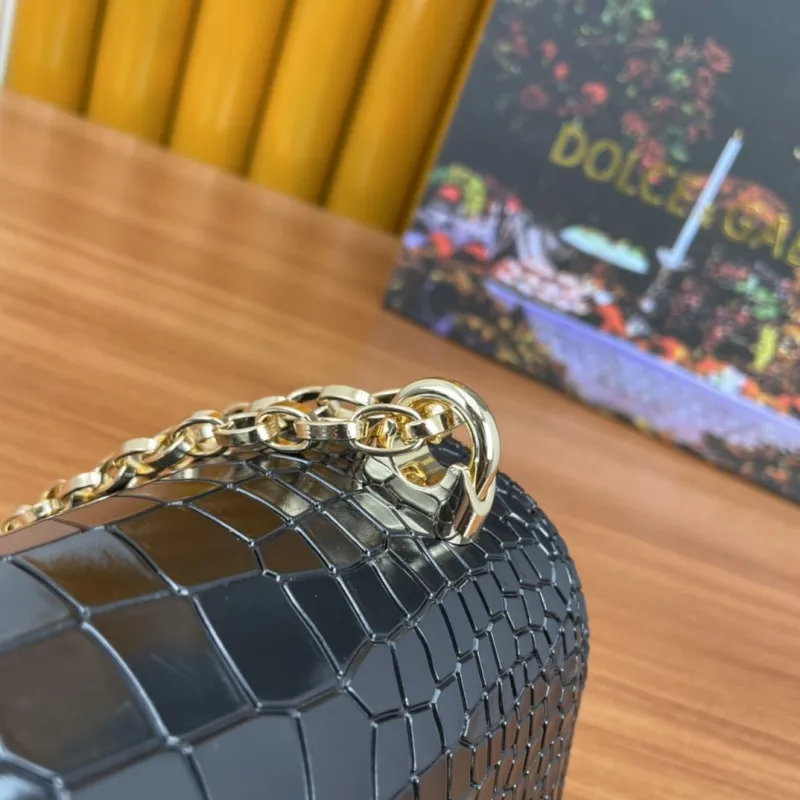 Dolce Gabbana Black Crocodile Leather Chain Satchel Bag - Image 7