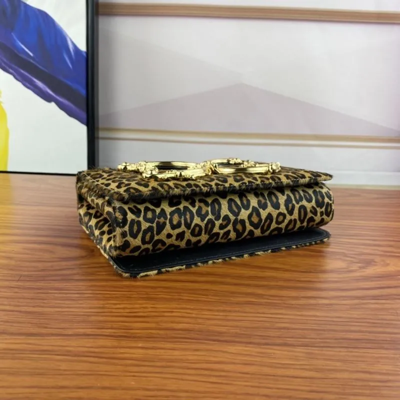 D&G Leopard Print Satchel Bag with Gold Hardware