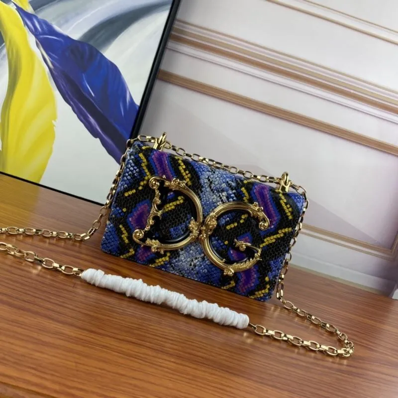 D&G 254 Snake Print Satchel Bag Blue Purple Yellow