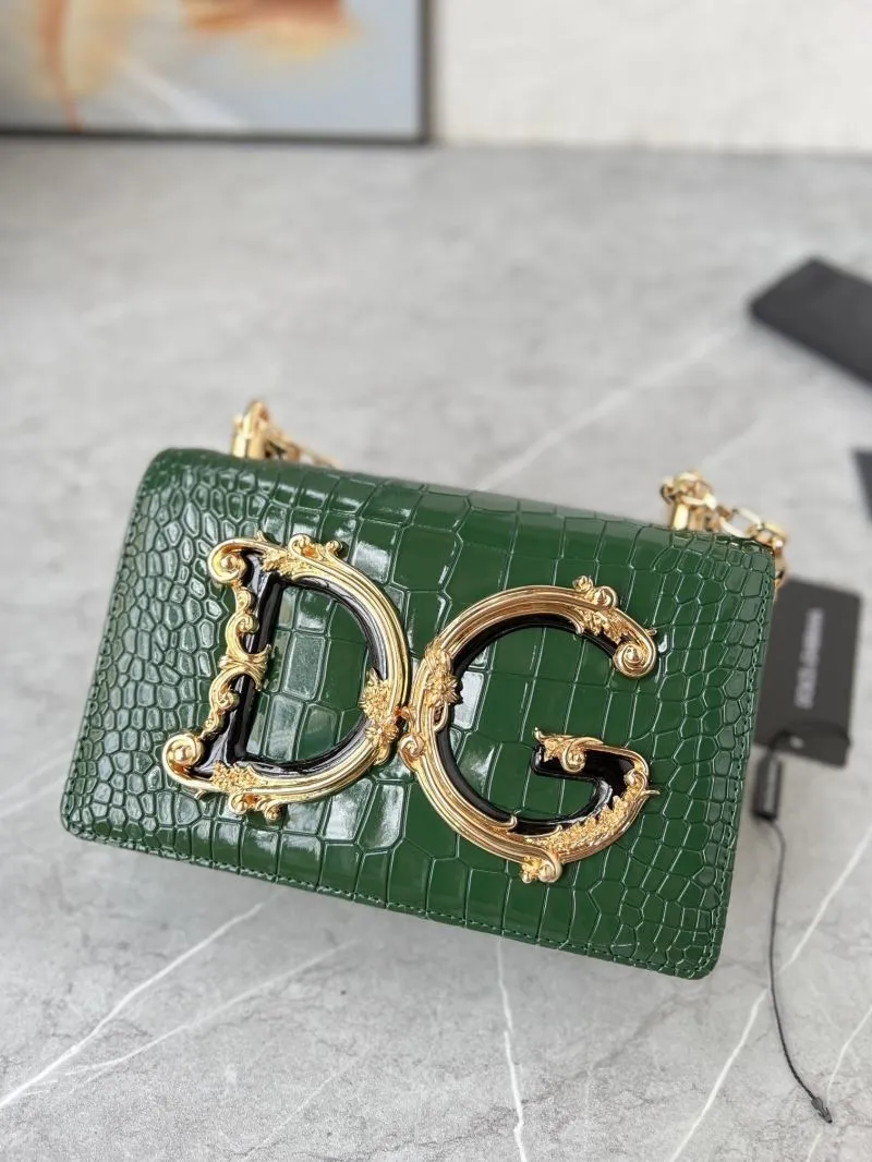 Alternative view of Dolce Gabbana Green Crocodile Embossed Chain Satchel Bag