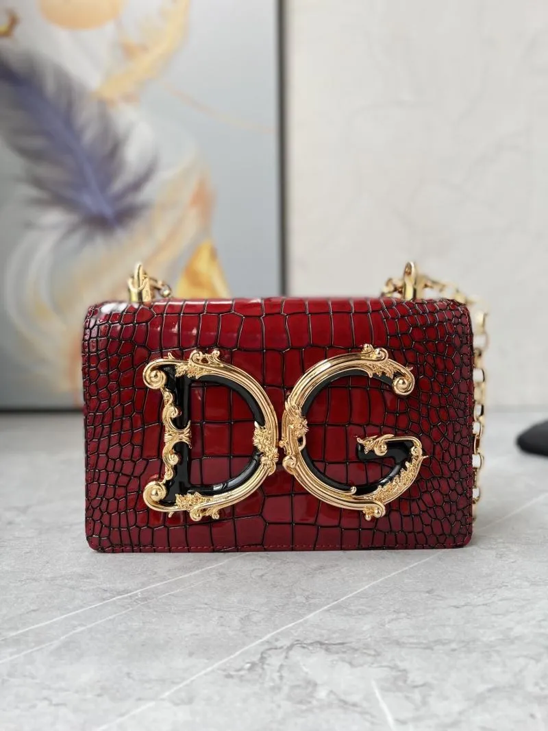 DG Red Croc Leather Chain Satchel Bag 257