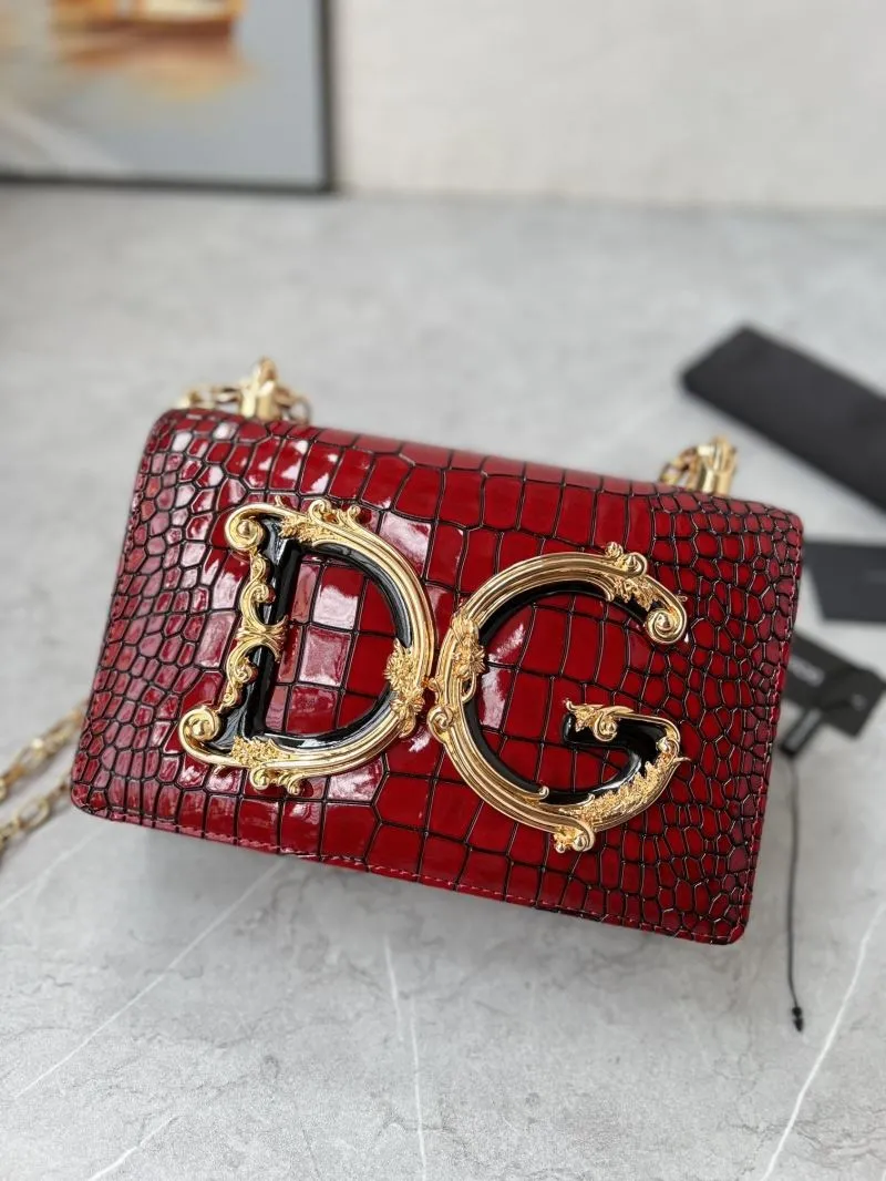 Alternative view of DG Red Croc Leather Chain Satchel Bag 257