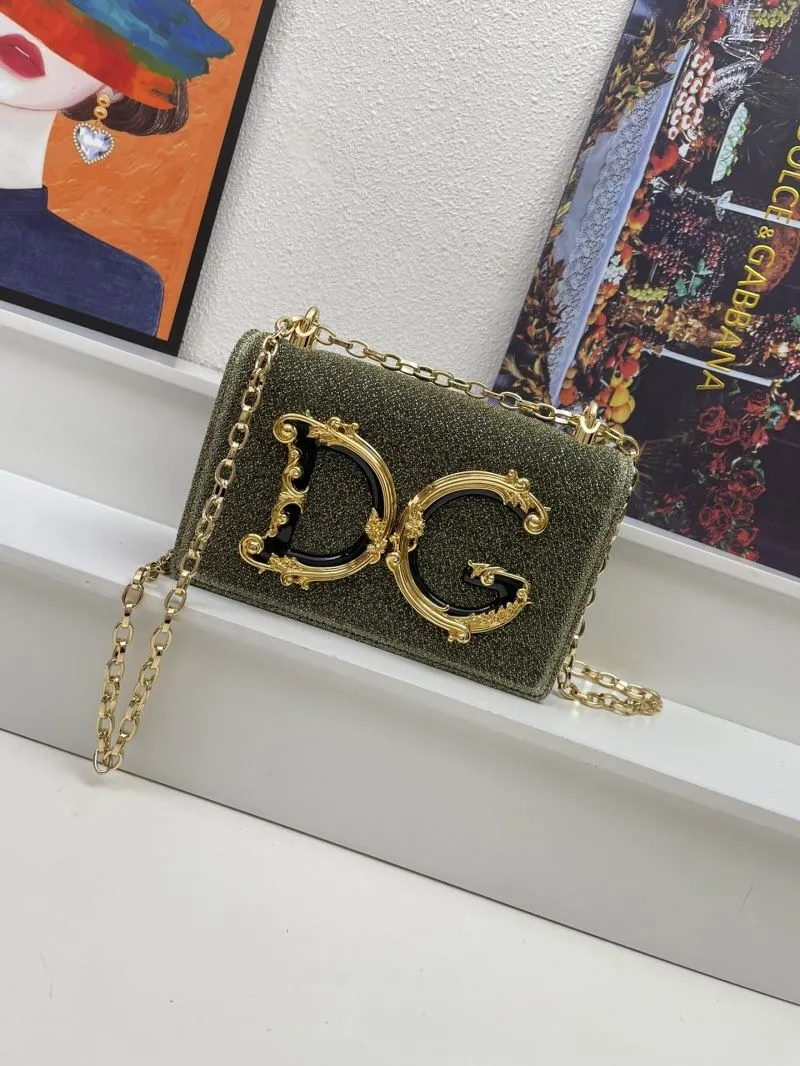 Dolce & Gabbana Glitter Olive Green Chain Satchel Bag 273