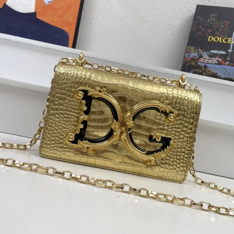 Dolce Gabbana Gold Crocodile Embossed Satchel Bag 276 - Image 3