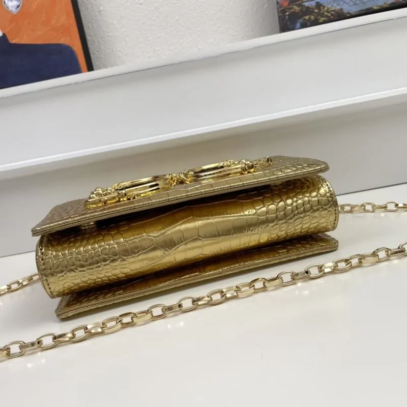 Dolce Gabbana Gold Crocodile Embossed Satchel Bag 276 - Image 7