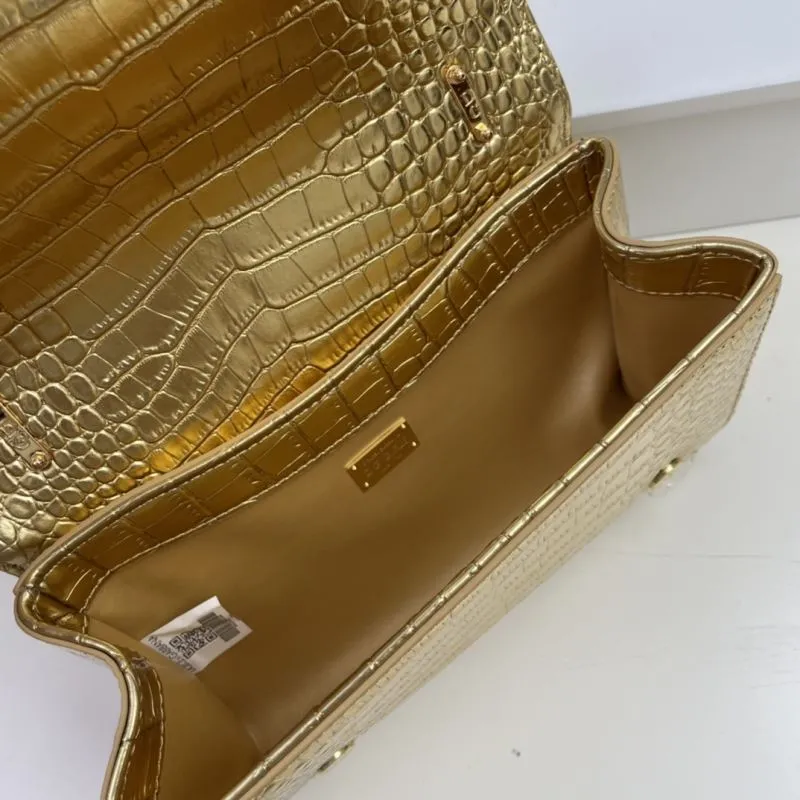 Dolce Gabbana Gold Crocodile Embossed Satchel Bag 276 - Image 8