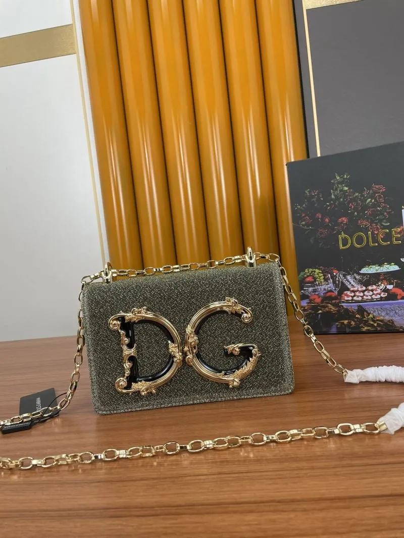 Dolce Gabbana Glitter Gold Chain Crossbody Bag