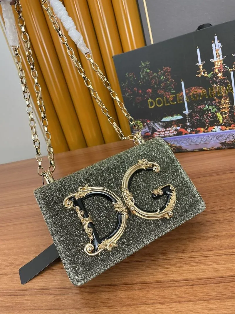 Dolce Gabbana Glitter Gold Chain Crossbody Bag - Image 4