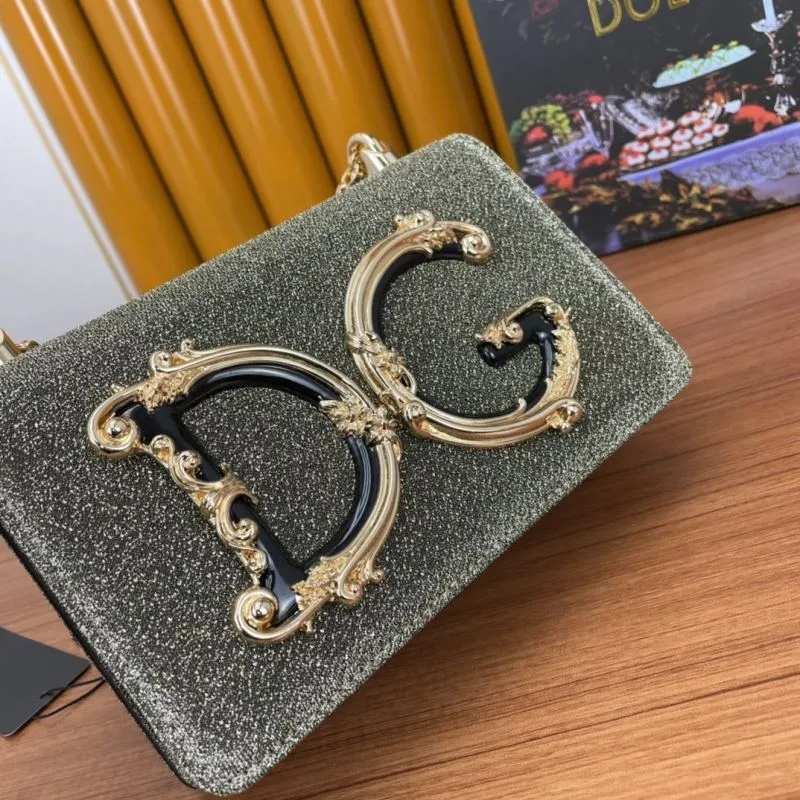 Dolce Gabbana Glitter Gold Chain Crossbody Bag - Image 6