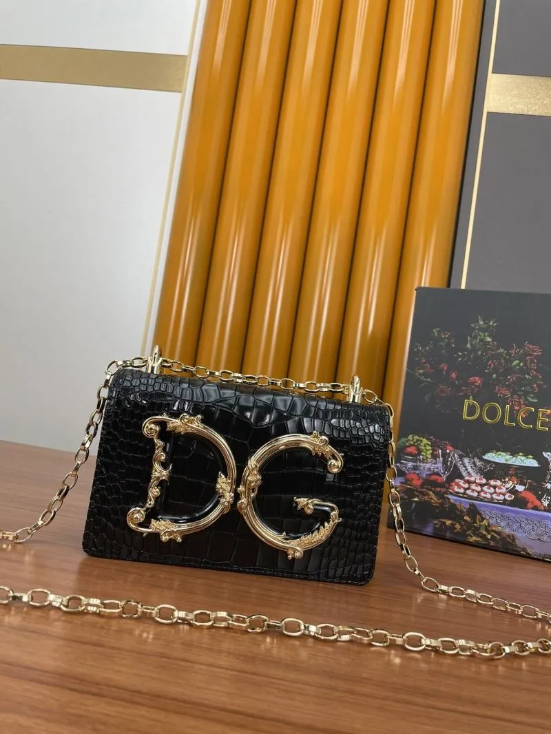 Dolce Gabbana Black Crocodile Chain Shoulder Bag 299