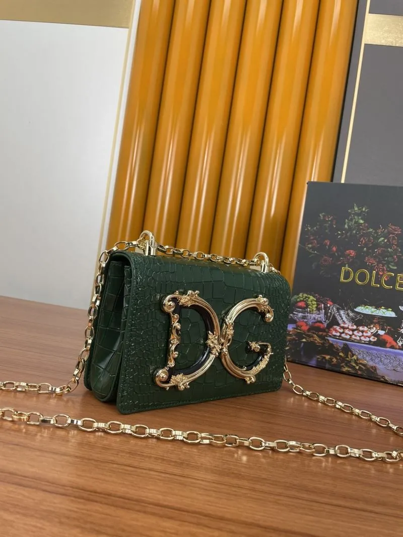 Alternative view of Dolce Gabbana Dark Green Croc Embossed Chain Satchel Bag 300