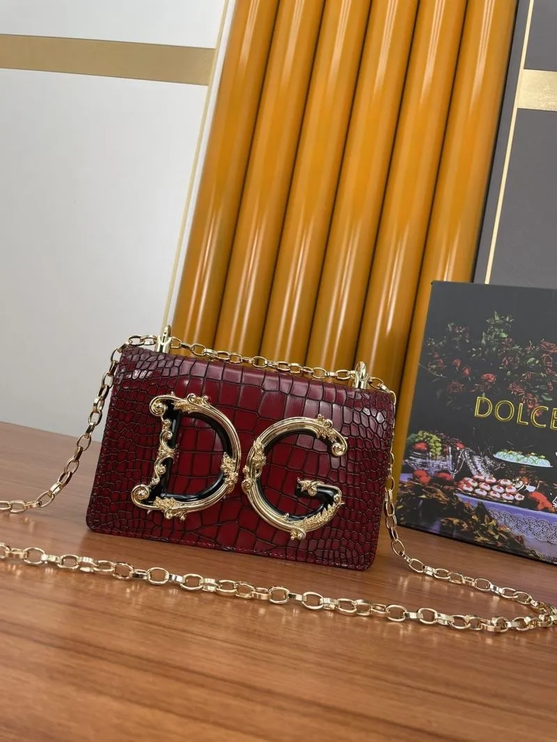 DG Burgundy Crocodile Leather Satchel Bag 301