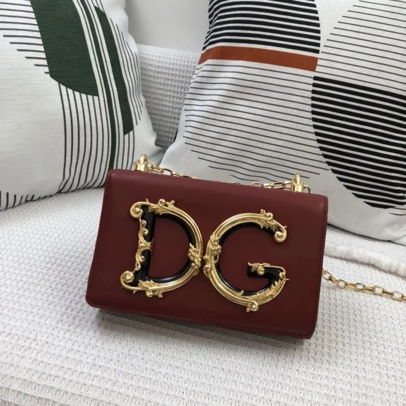 DG Burgundy Leather Chain Satchel Bag 303