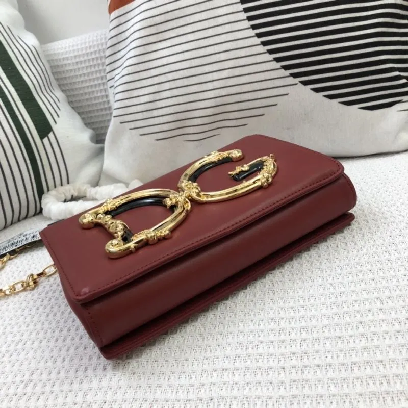 DG Burgundy Leather Chain Satchel Bag 303 - Image 7