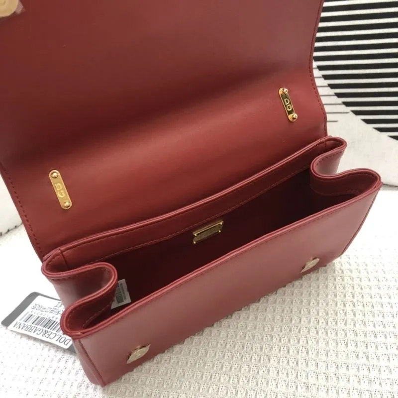 DG Burgundy Leather Chain Satchel Bag 303 - Image 8