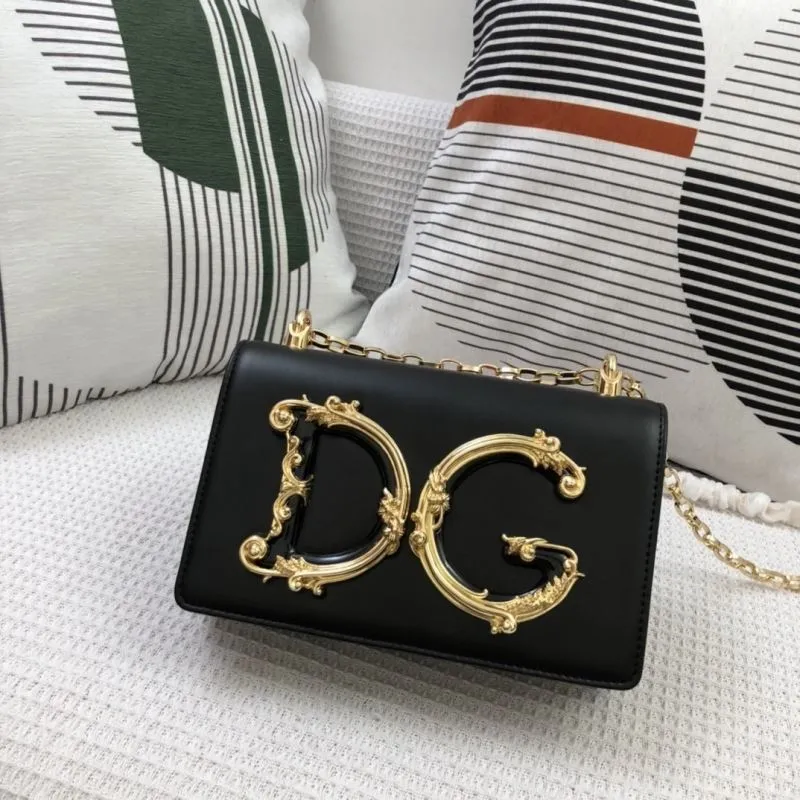 DG Black Leather Chain Satchel Bag 304