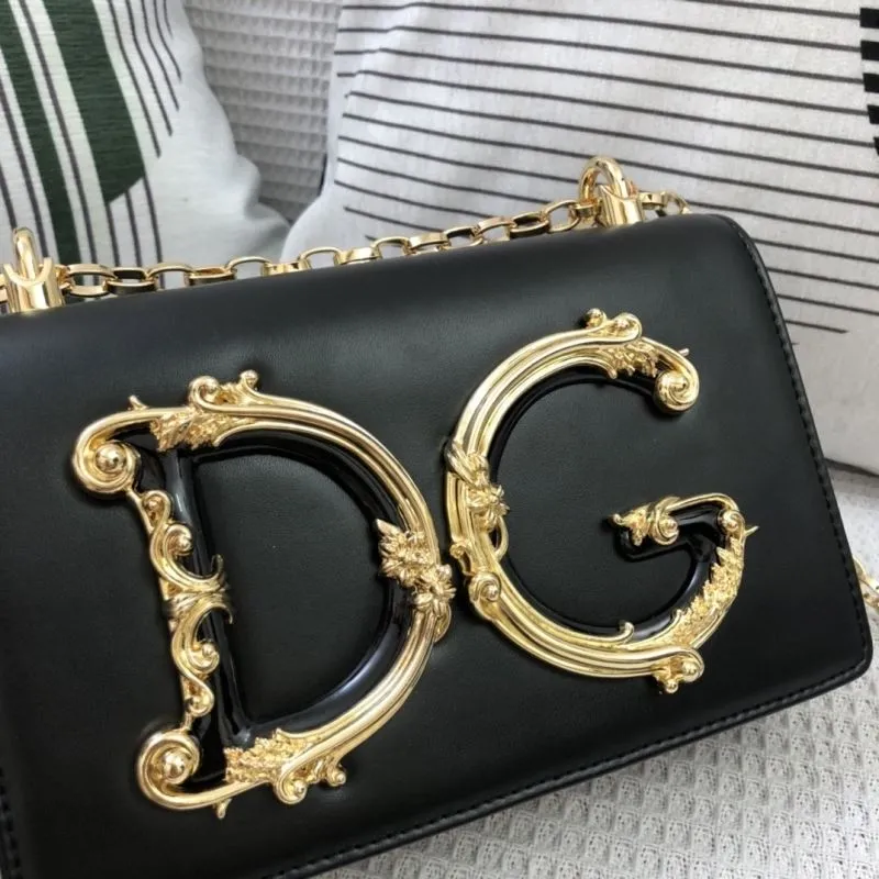 DG Black Leather Chain Satchel Bag 304 - Image 4