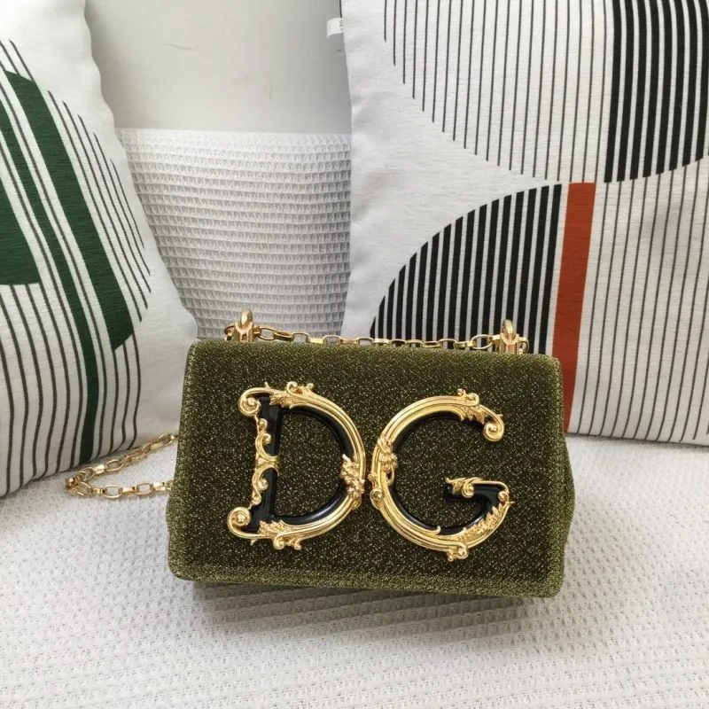 DG Olive Green Velvet Chain Satchel Bag