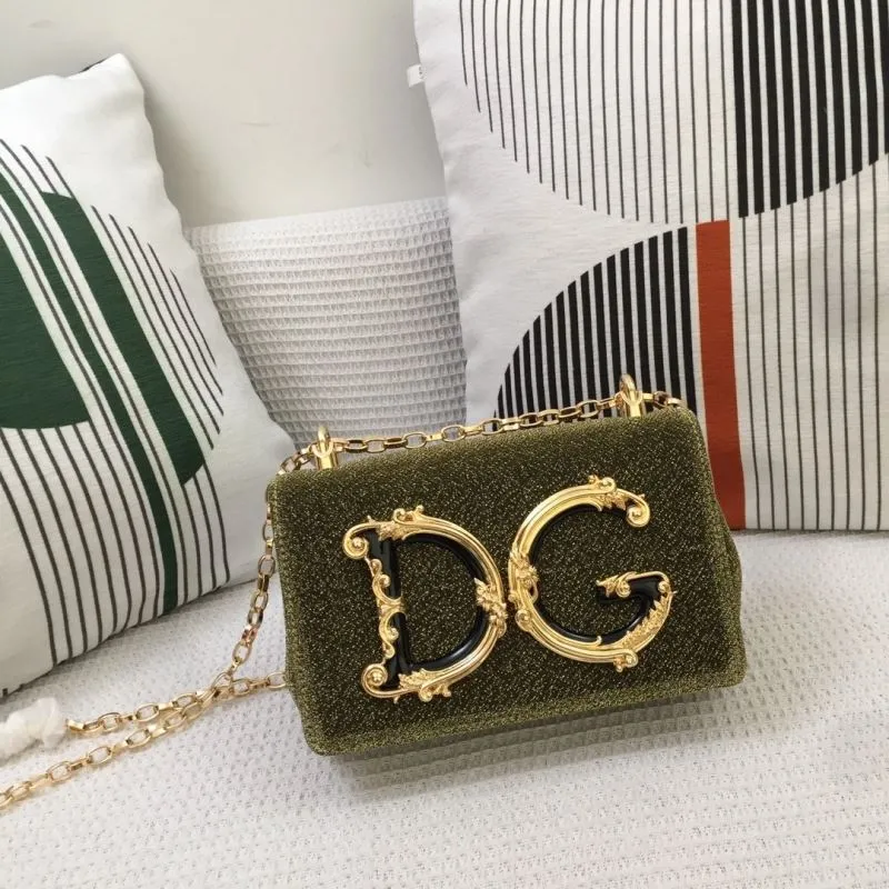Alternative view of DG Olive Green Velvet Chain Satchel Bag