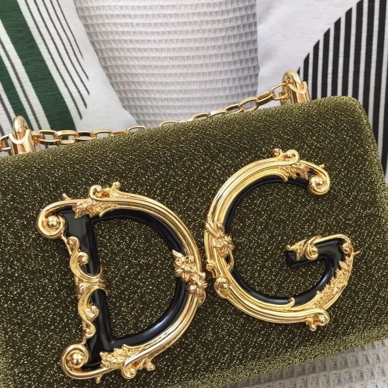 DG Olive Green Velvet Chain Satchel Bag - Image 3