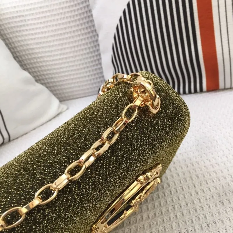 DG Olive Green Velvet Chain Satchel Bag - Image 4