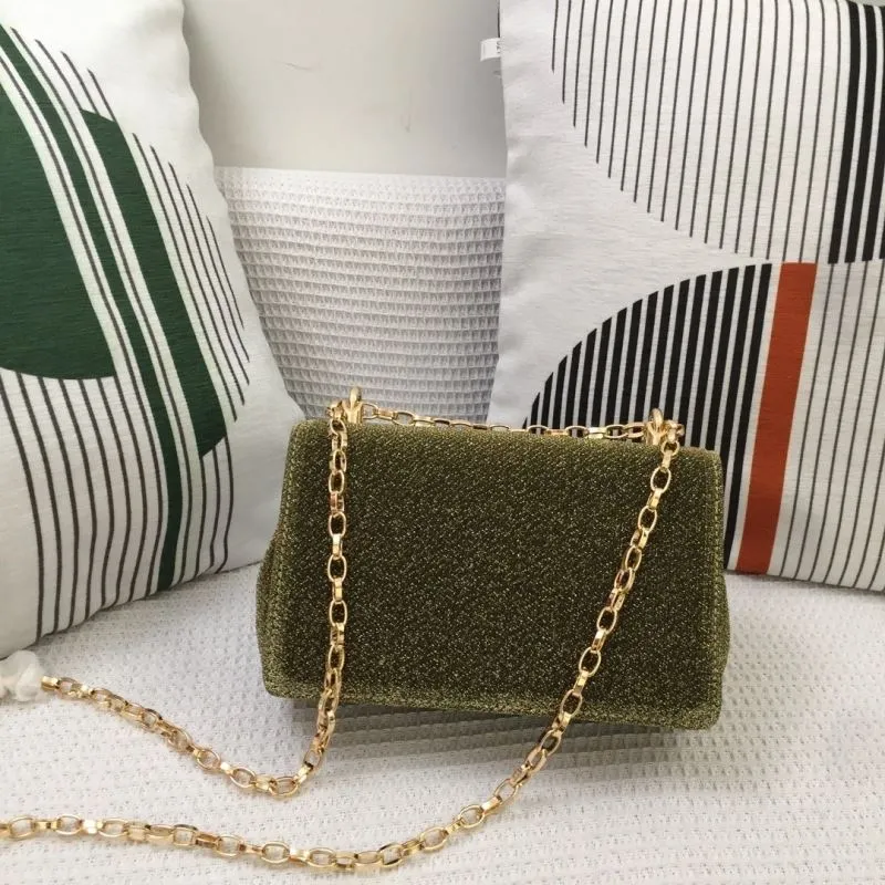 DG Olive Green Velvet Chain Satchel Bag - Image 6