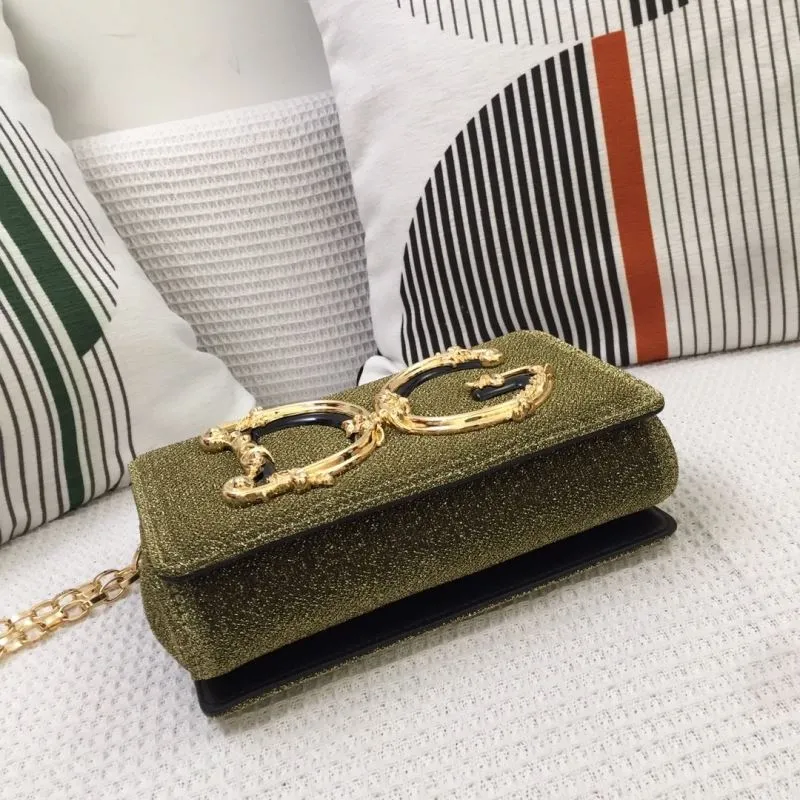 DG Olive Green Velvet Chain Satchel Bag - Image 7