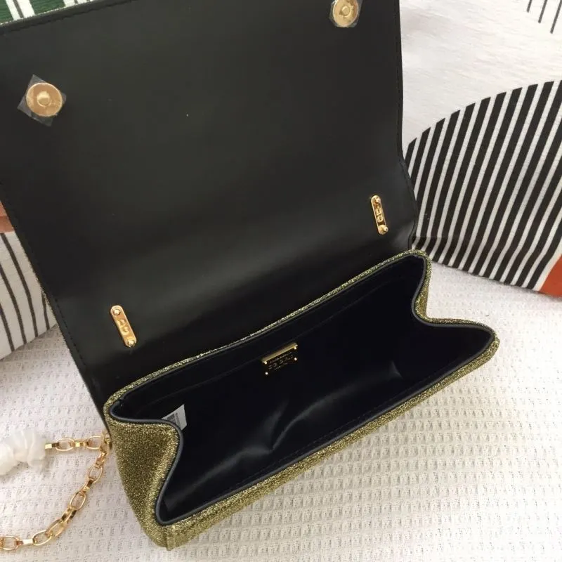 DG Olive Green Velvet Chain Satchel Bag - Image 8