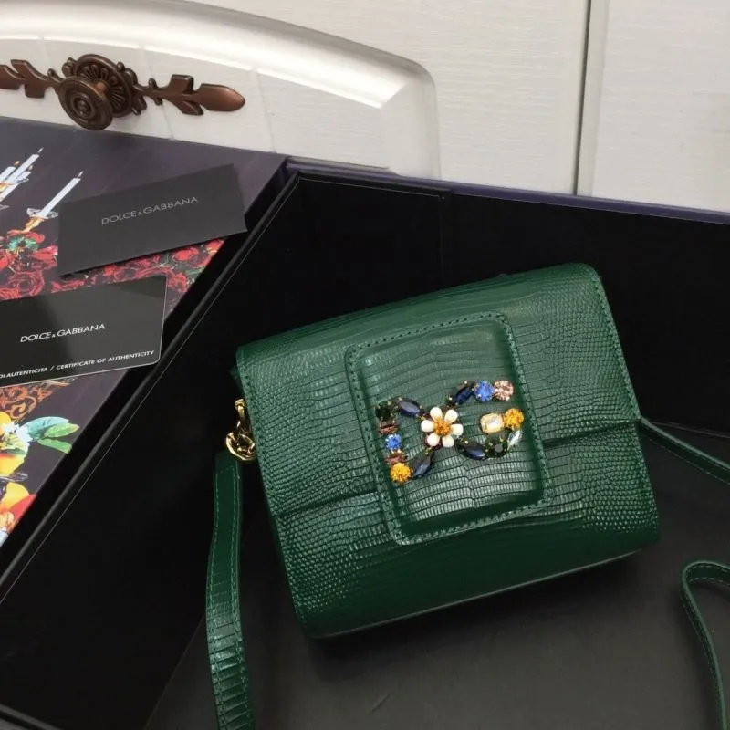 Dolce Gabbana Green Leather Satchel Crossbody Bag