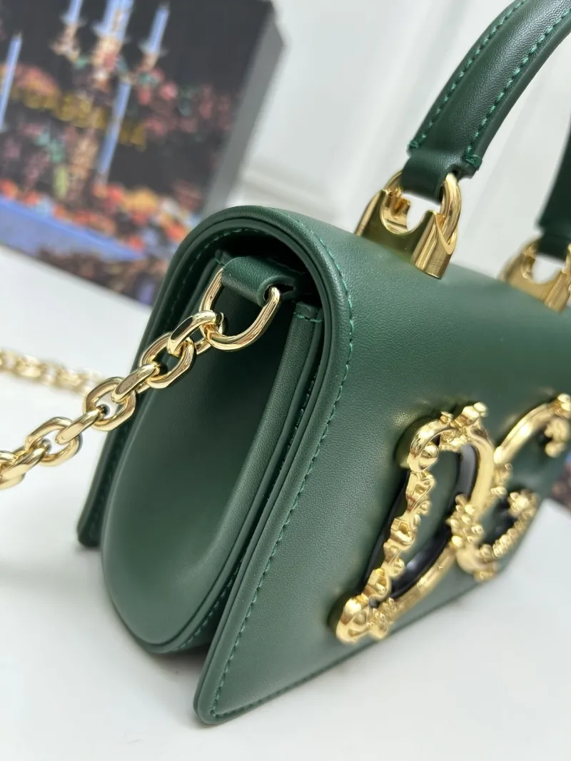 Dolce Gabbana Green Leather Top Handle Chain Bag - Image 6