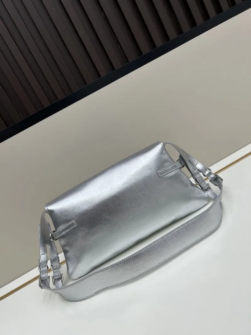 Givenchy Silver Leather Satchel Crossbody Bag - Image 3